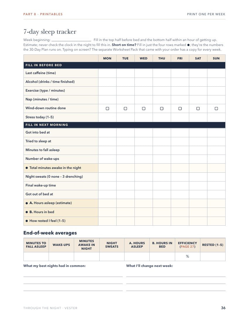 Fillable 7-day sleep tracker