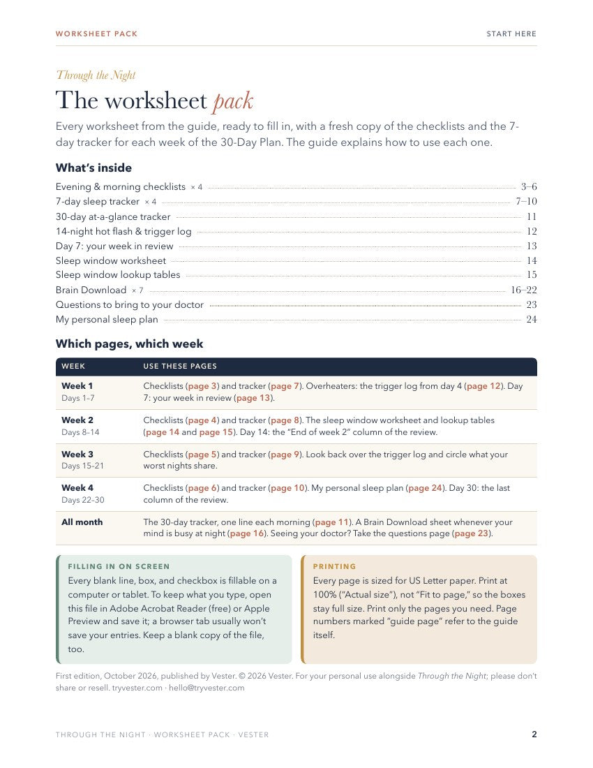 Worksheet Pack contents page