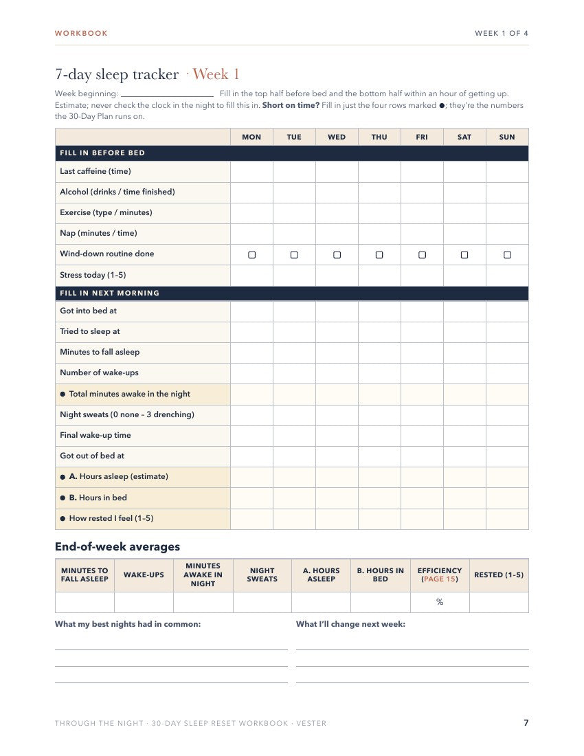 Fillable 7-day sleep tracker, week 1